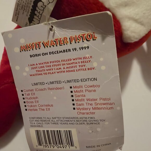 Rudolph Misfits Jelly Squirt Gun beanie plush, New with tags - Picture 5 of 5